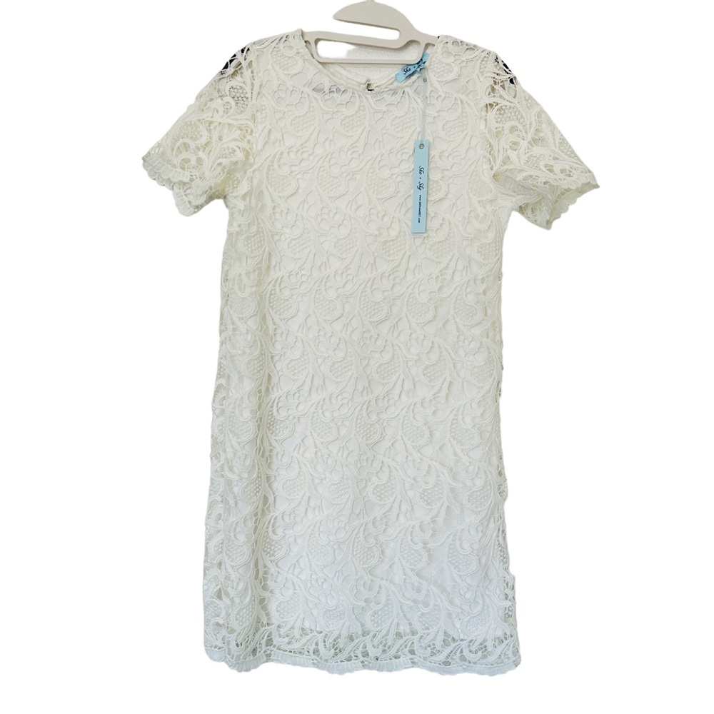 She + Sky Dress M White Coastal Cowgirl Crochet Lace Short Sleeve Western